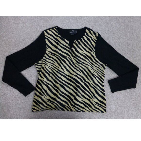 Carole Little Wool-Blend, Zebra Animal Print, Long Sleeve Top - Picture 11 of 11